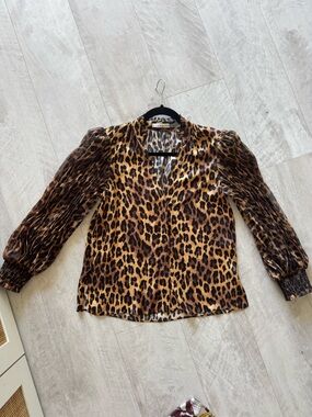 Alice + Olivia Leopard Print Satin Top - Brown Black